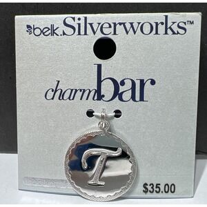 Silverworks Silver Letter T Charm‎ - Silver Cursive T Initial Disc Pendant